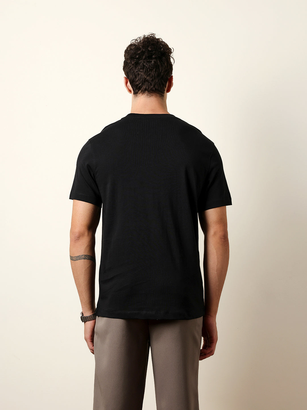 Men Black Half Sleeve Regular T-Shirt