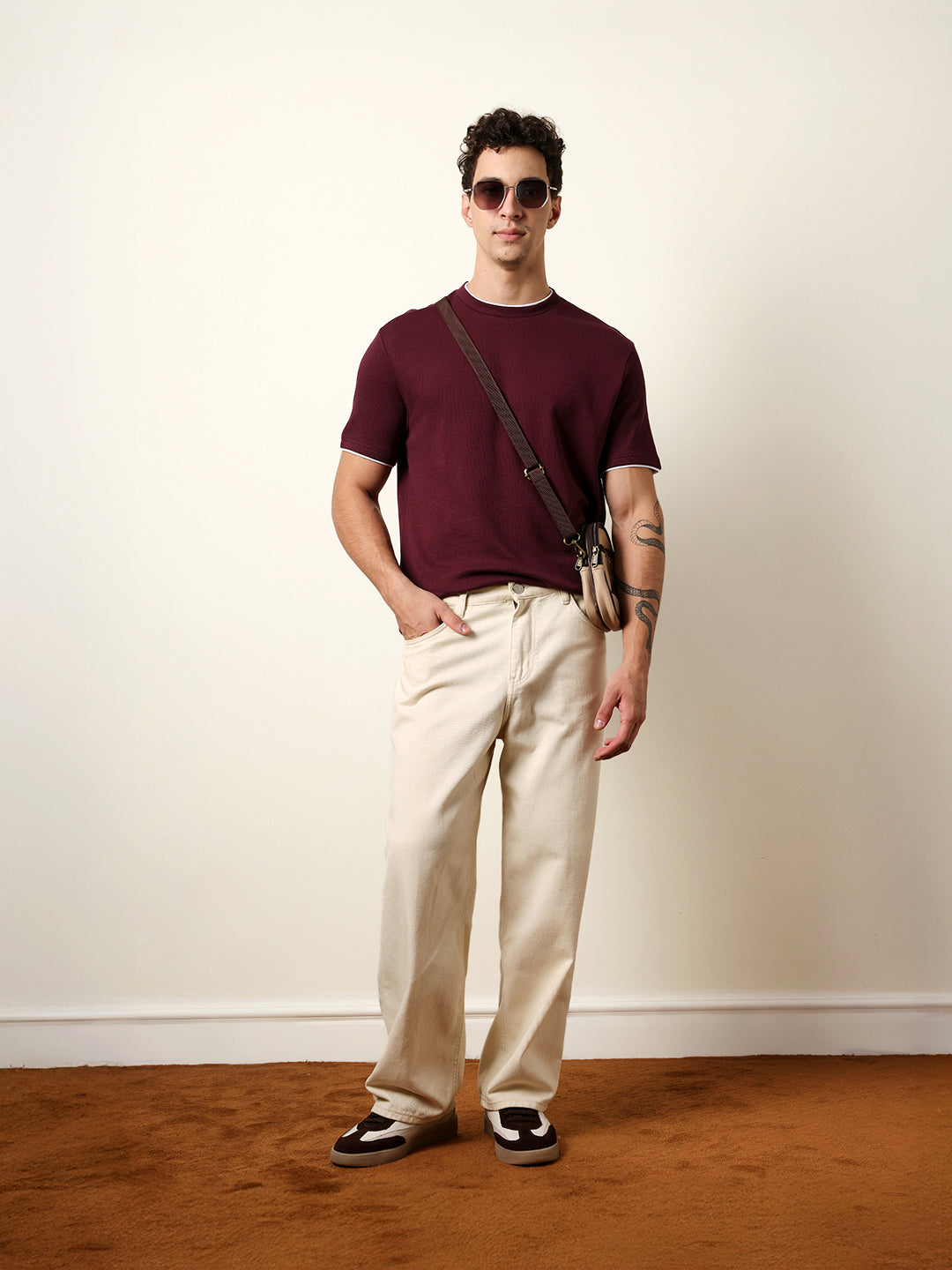 Men Maroon Half Sleeve Regular T-Shirt