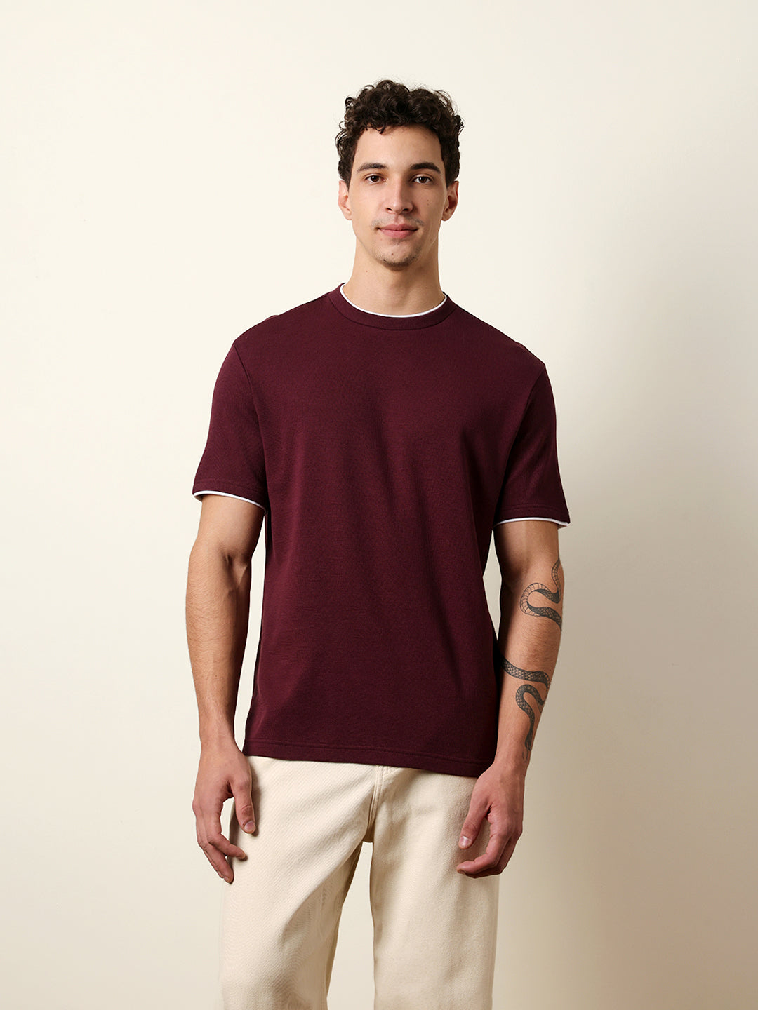 Men Maroon Half Sleeve Regular T-Shirt