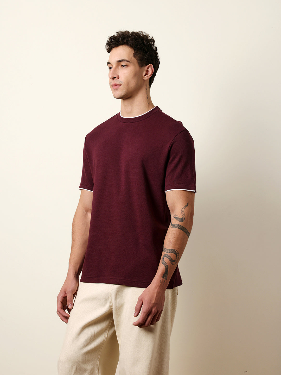 Men Maroon Half Sleeve Regular T-Shirt