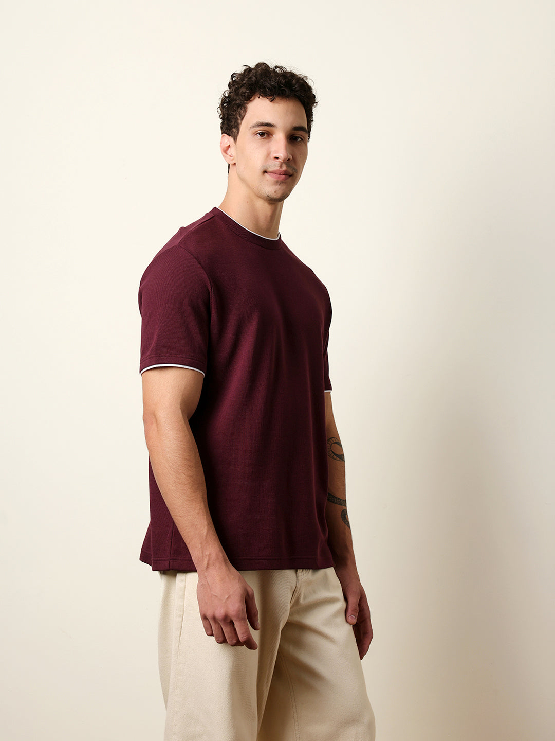 Men Maroon Half Sleeve Regular T-Shirt
