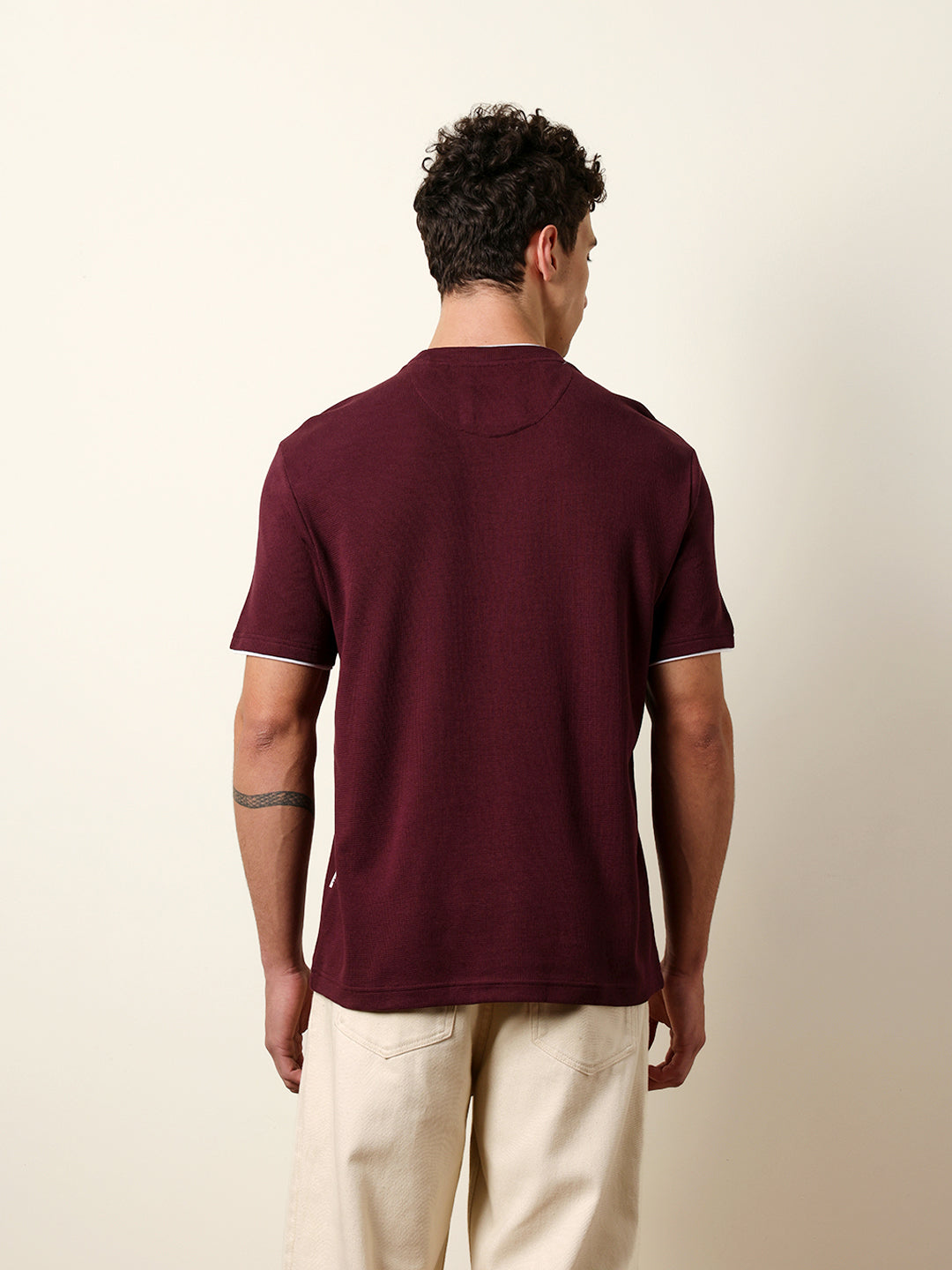 Men Maroon Half Sleeve Regular T-Shirt