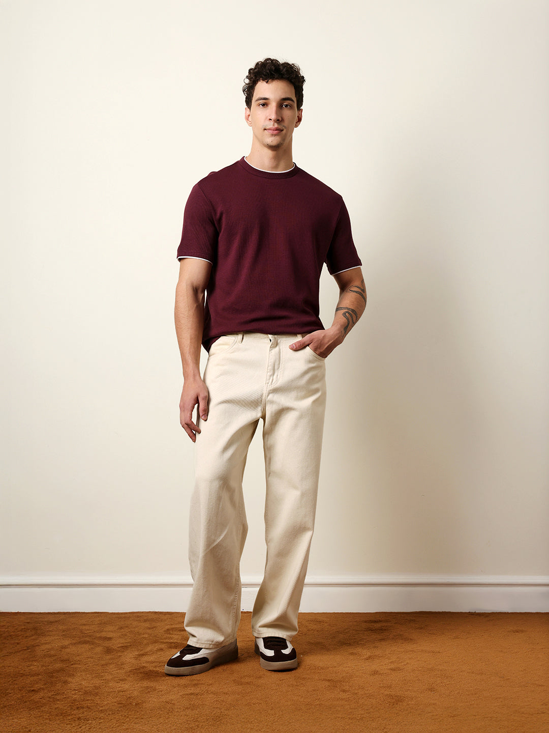 Men Maroon Half Sleeve Regular T-Shirt