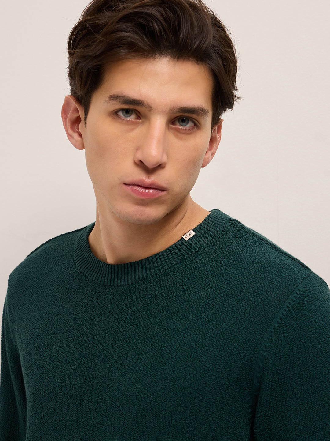 Men Green Regular Fit Full Sleeve Flat Knit T-Shirt