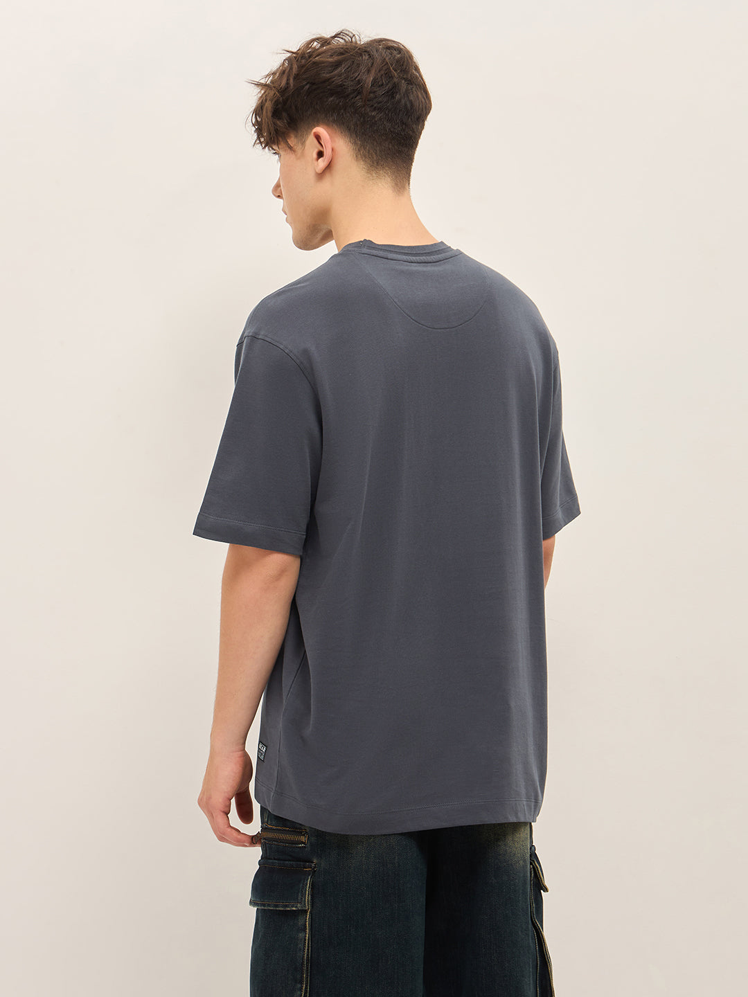 Men Grey Oversize Graphic Printed Crew Neck T-shirt