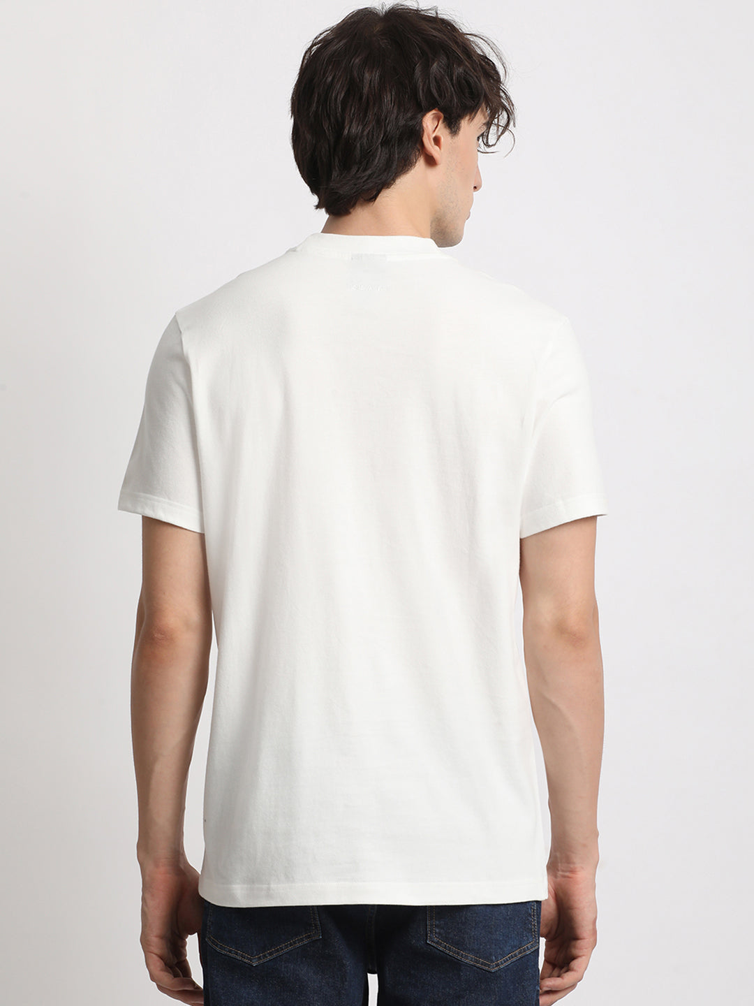 Men White Solid Regular Fit Round Neck T Shirt | The Bear House