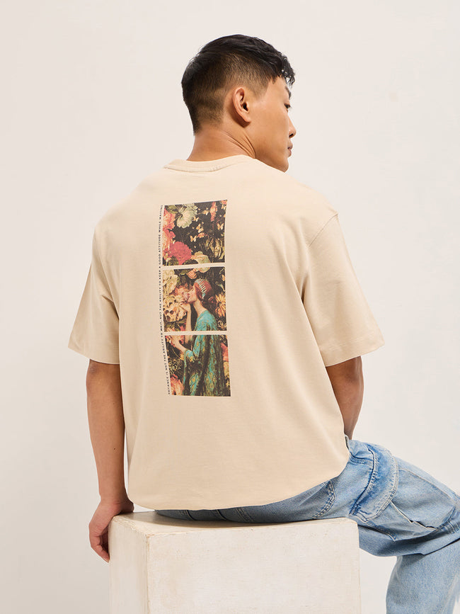 Men Beige Oversized T-Shirt
