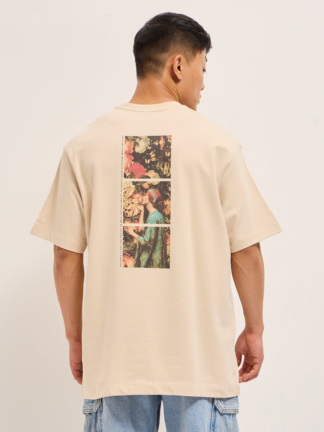 Men Beige Oversized T-Shirt