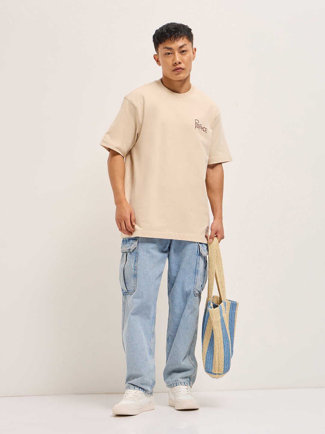 Men Beige Oversized T-Shirt