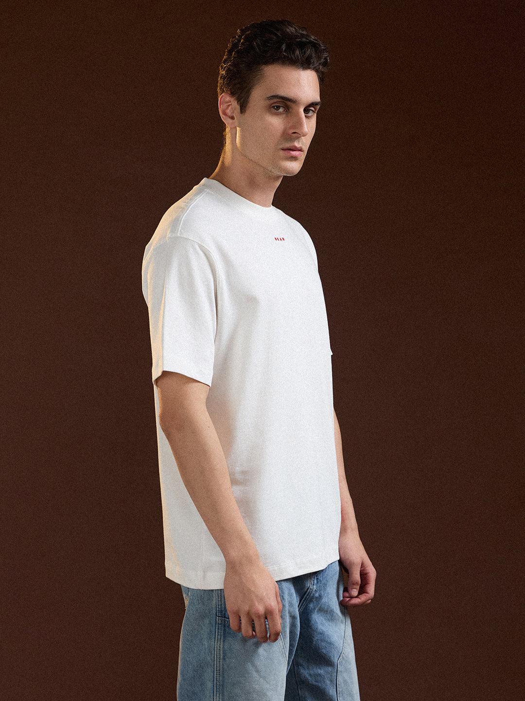 Men White Oversized Crew Neck T-Shirt
