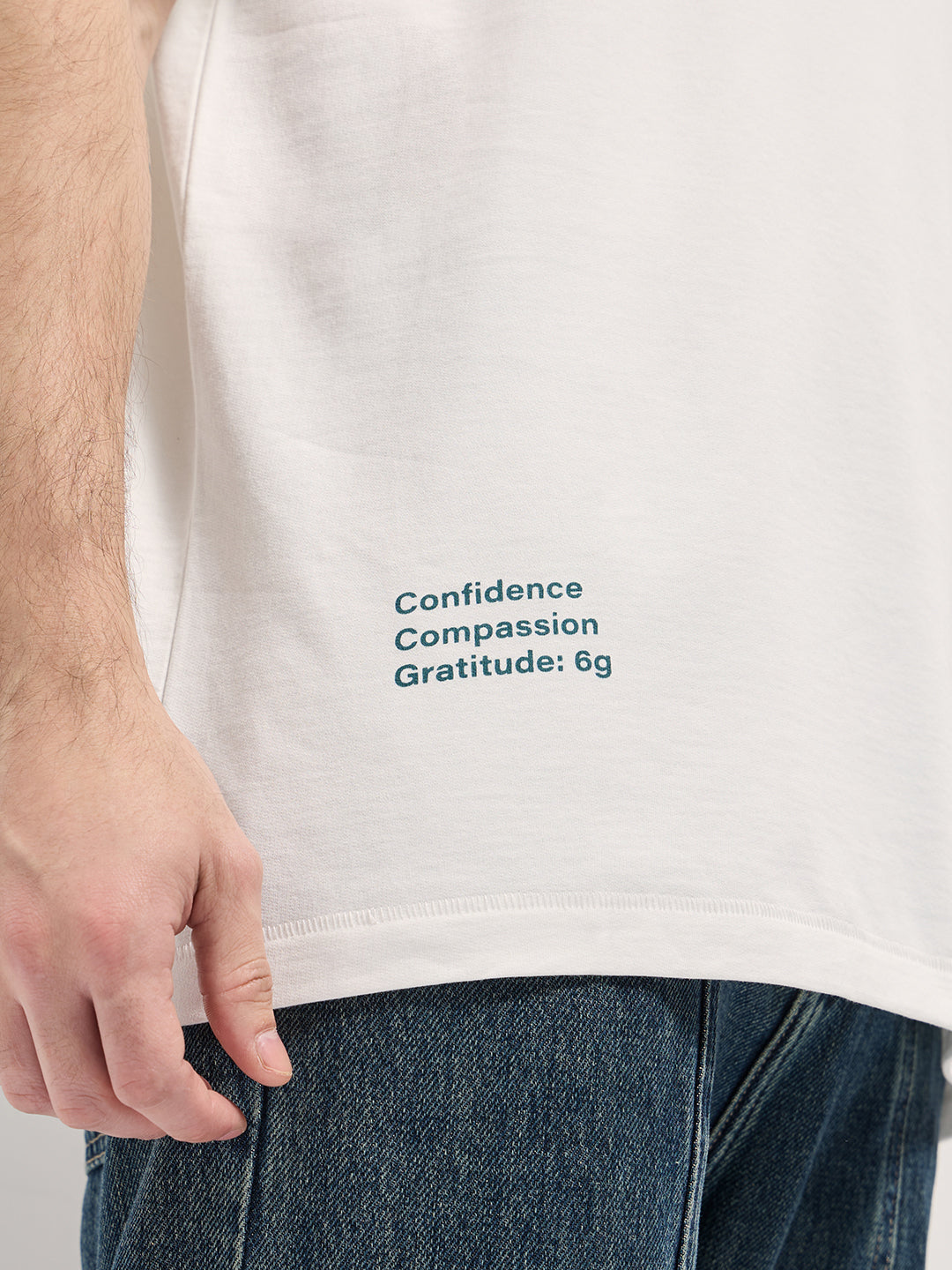 Men White 3D Graphic Back Printed Oversize Crew Neck T-shirt