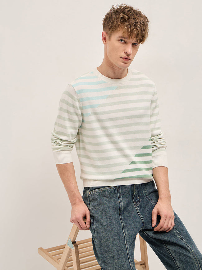 Men Multi-Color Horizontal Striped Slim Fit Ribbed Crew Neck T-shirt