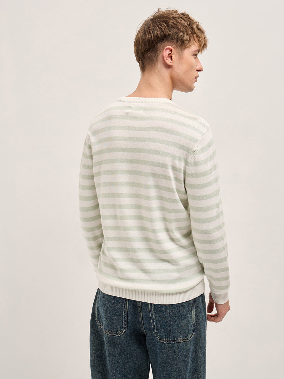 Men Multi-Color Horizontal Striped Slim Fit Ribbed Crew Neck T-shirt