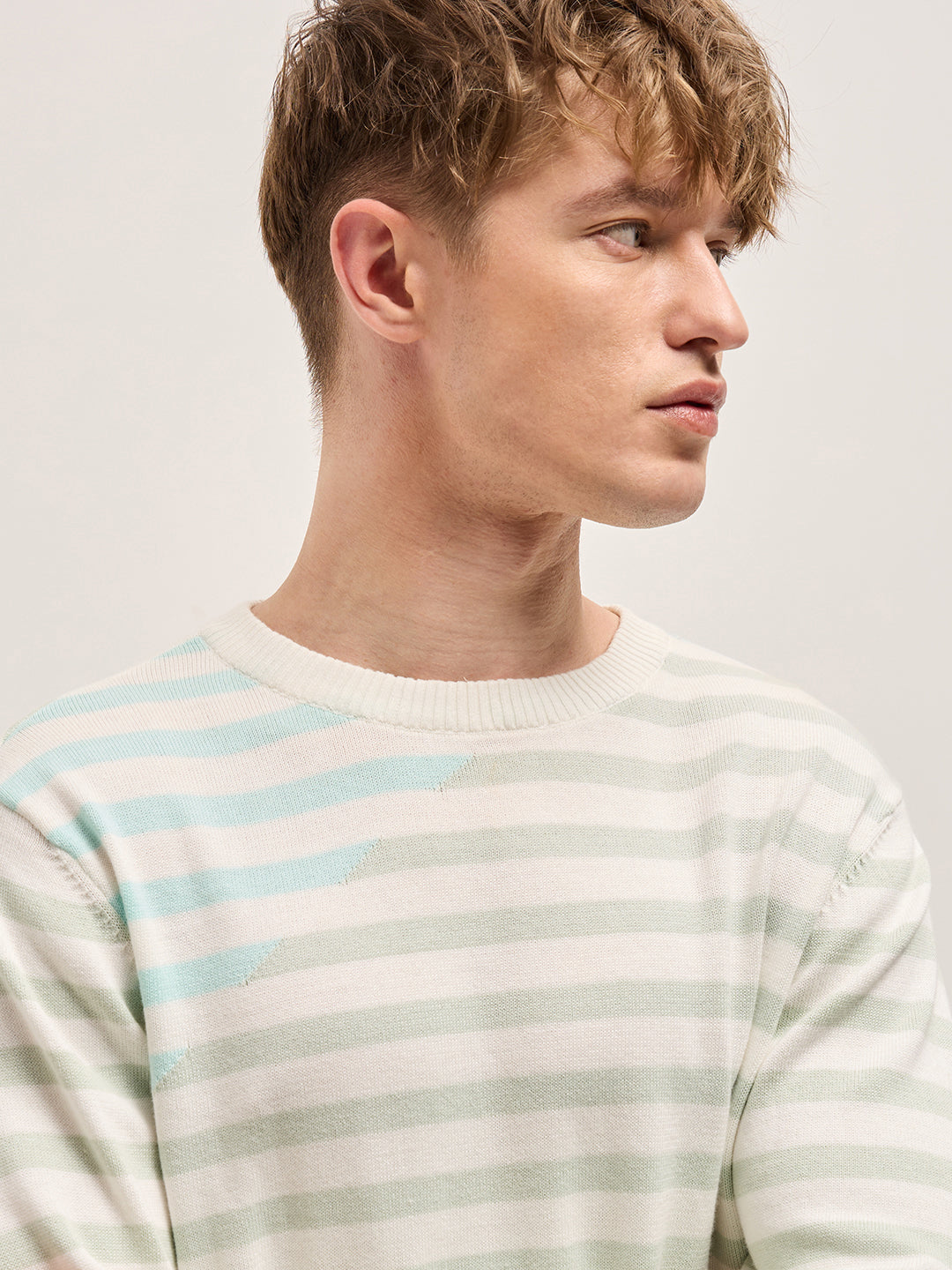 Men Multi-Color Horizontal Striped Slim Fit Ribbed Crew Neck T-shirt