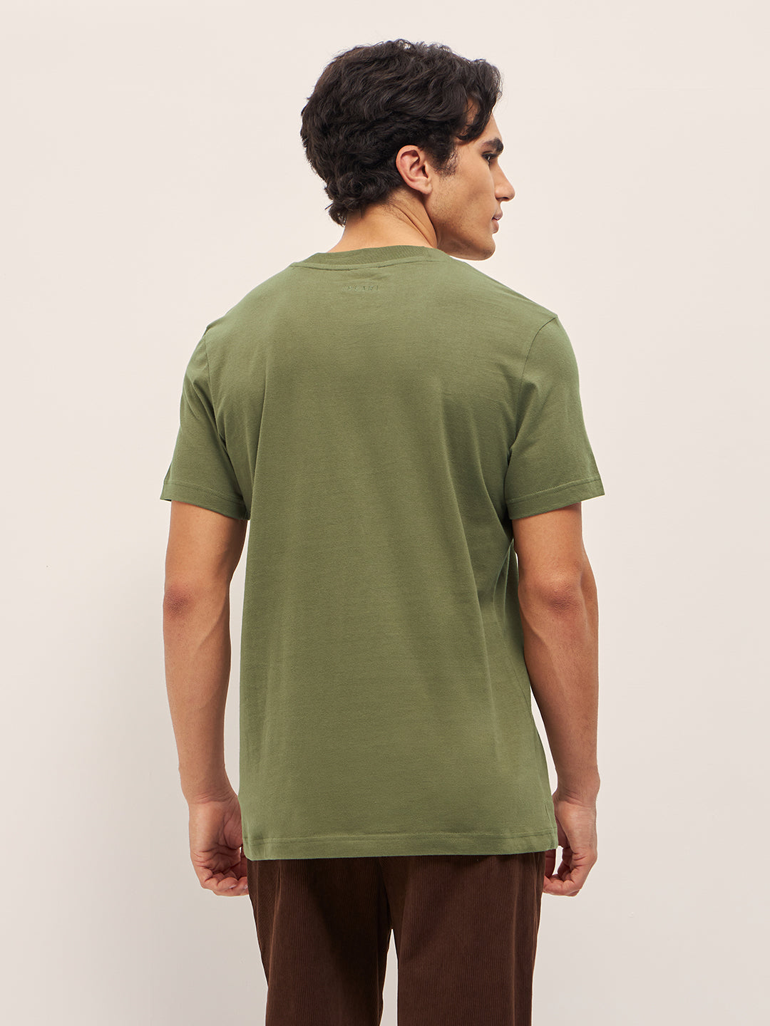 Men Olive Solid Crew Neck Regular Fit T-Shirt