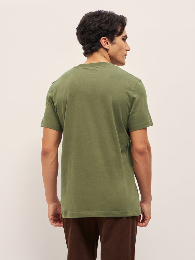 Men Olive Solid Crew Neck Regular Fit T-Shirt
