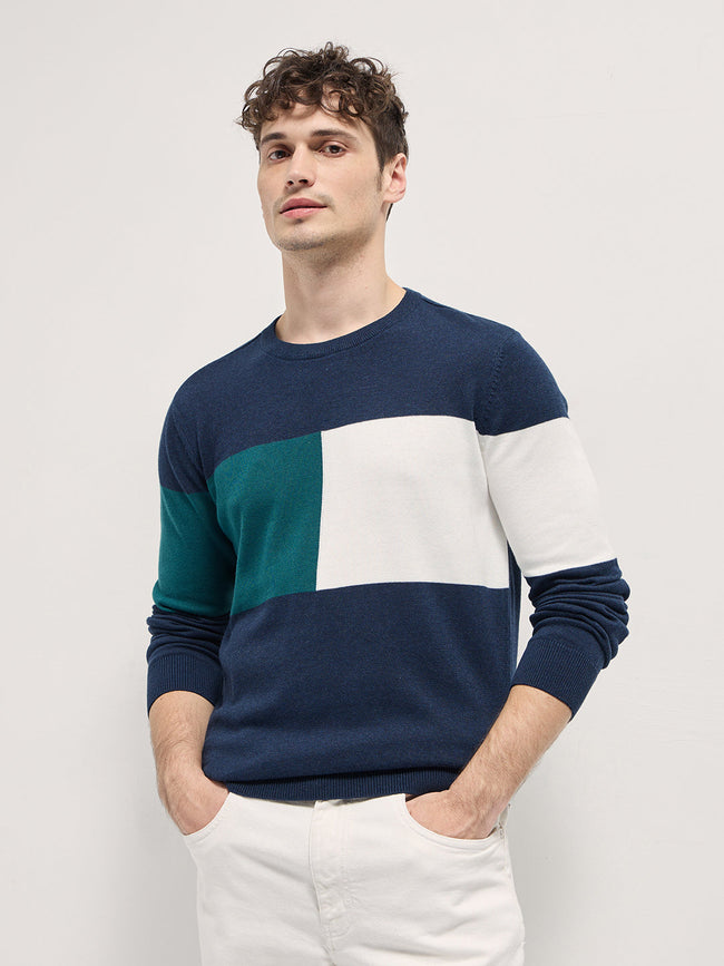 Men Multi-Color Textured Color-Block Slim Fit Ribbed Crew Neck T-shirt