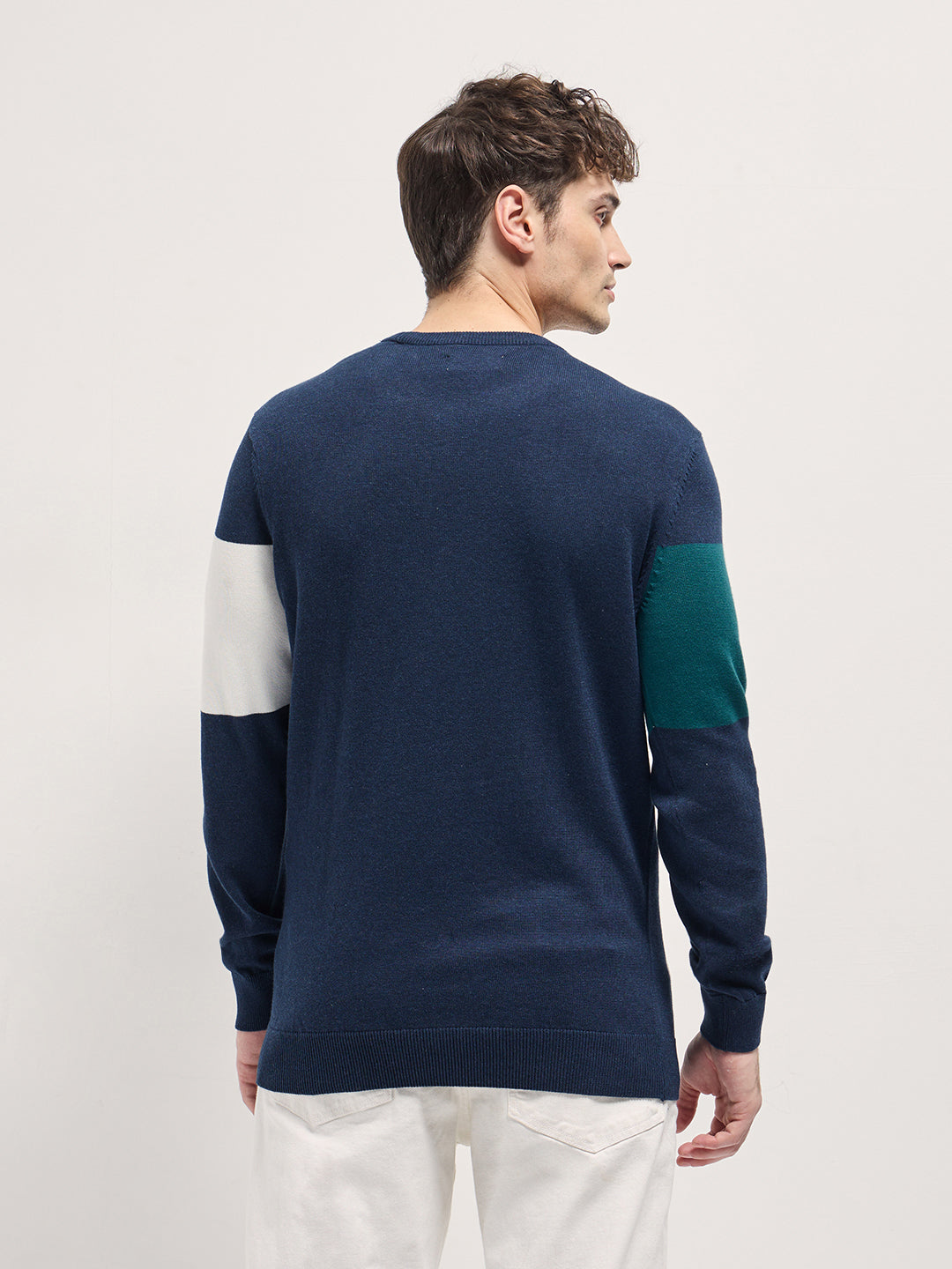 Men Multi-Color Textured Color-Block Slim Fit Ribbed Crew Neck T-shirt