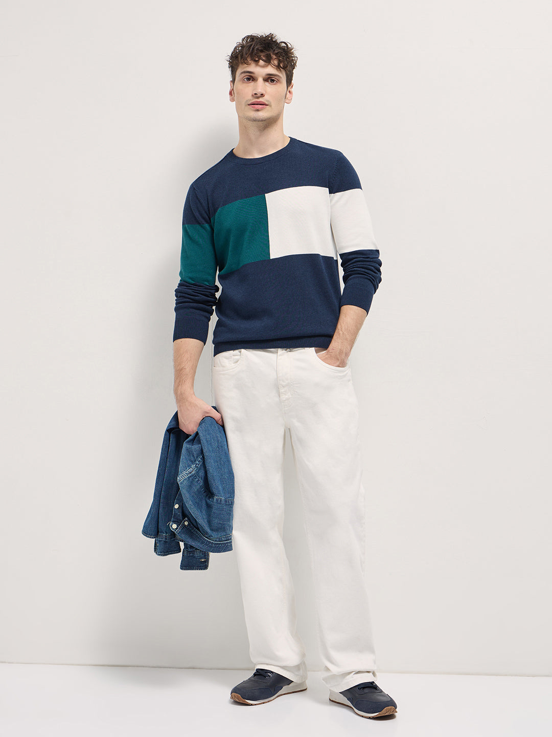 Men Multi-Color Textured Color-Block Slim Fit Ribbed Crew Neck T-shirt