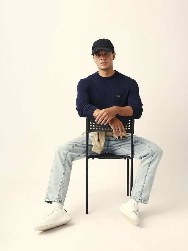 Men Blue Viscose Rayon Solid T-Shirt