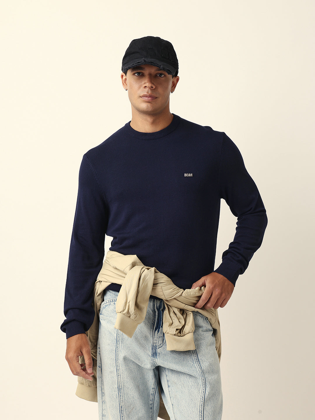 Men Blue Viscose Rayon Solid T-Shirt