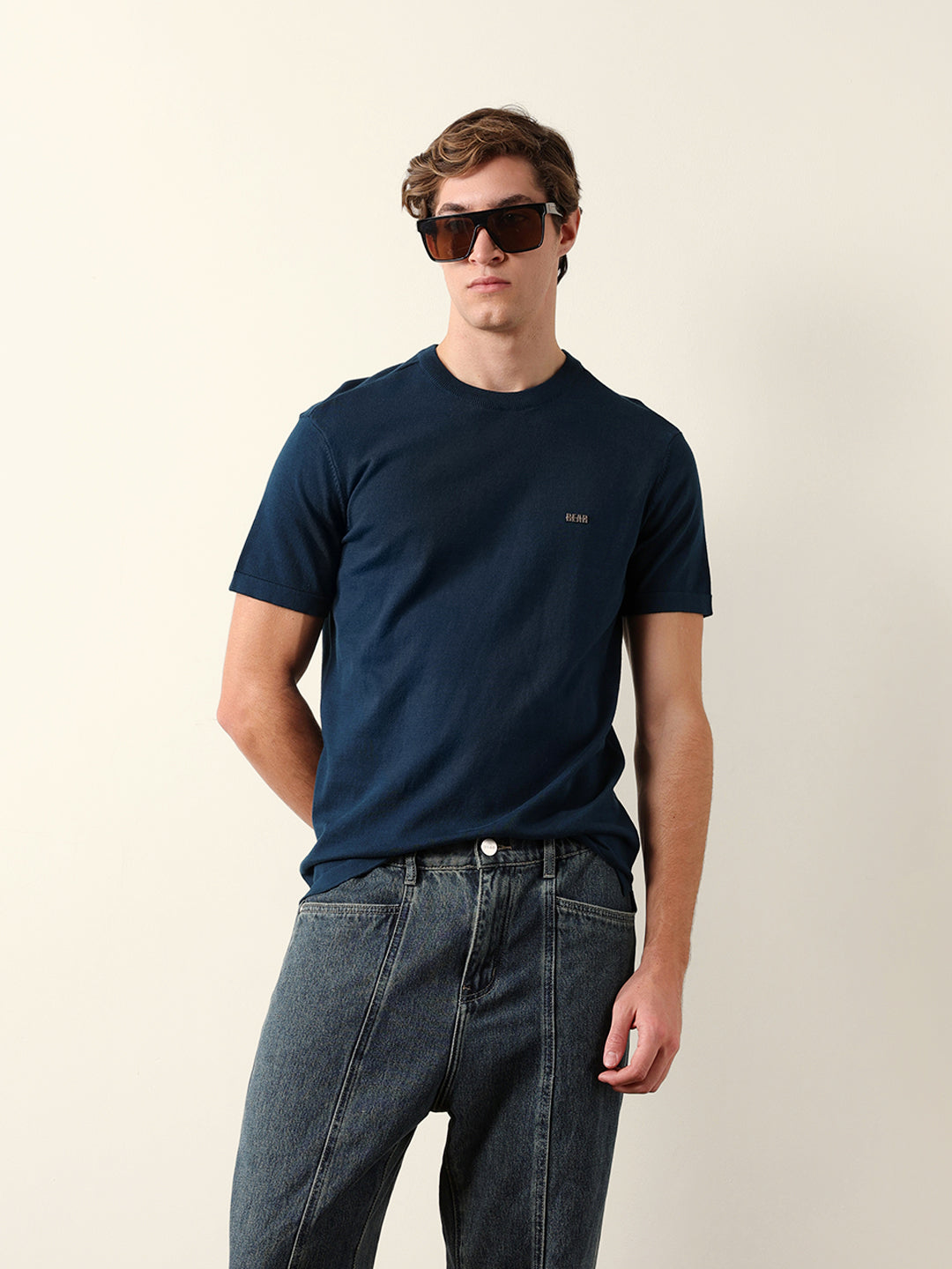 Men Pure Cotton Solid Round Neck Tshirt