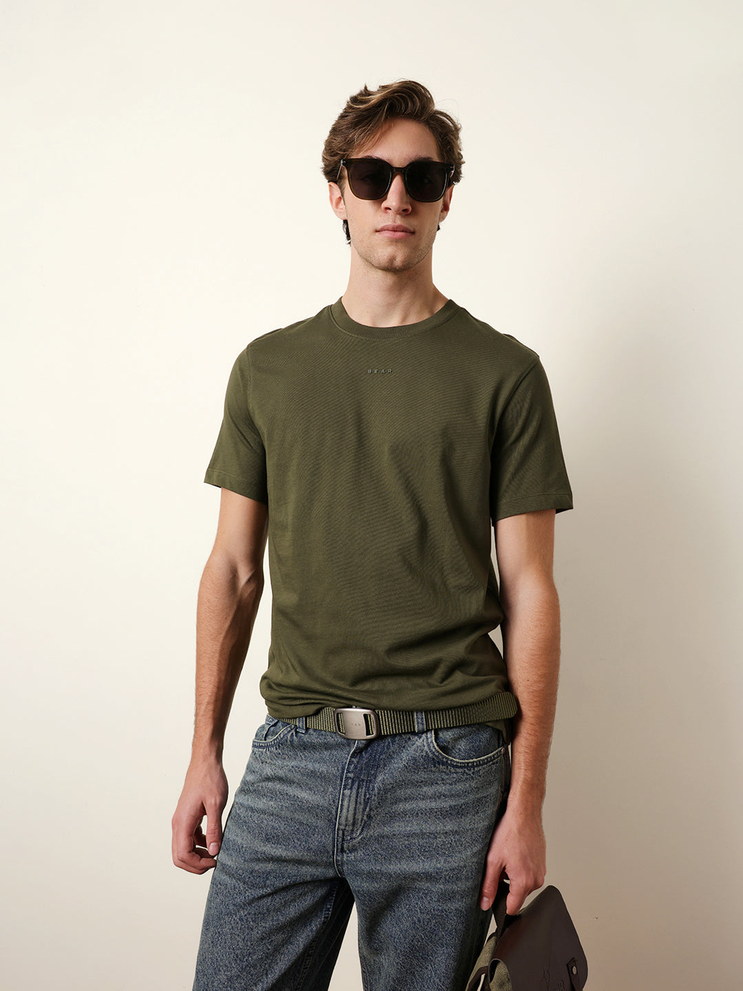 Men Olive Half Sleeve Regular T-Shirt