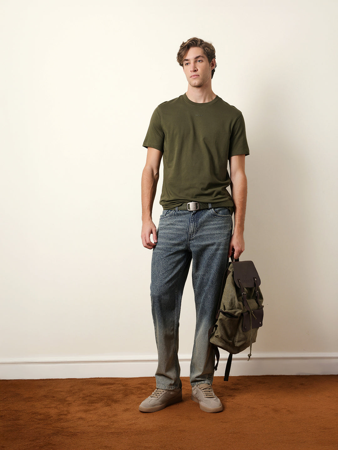 Men Olive Half Sleeve Regular T-Shirt