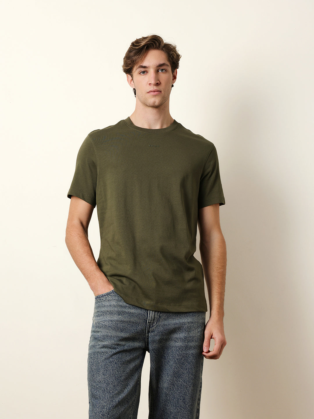 Men Olive Half Sleeve Regular T-Shirt