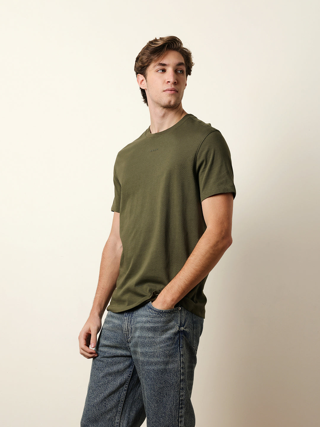 Men Olive Half Sleeve Regular T-Shirt