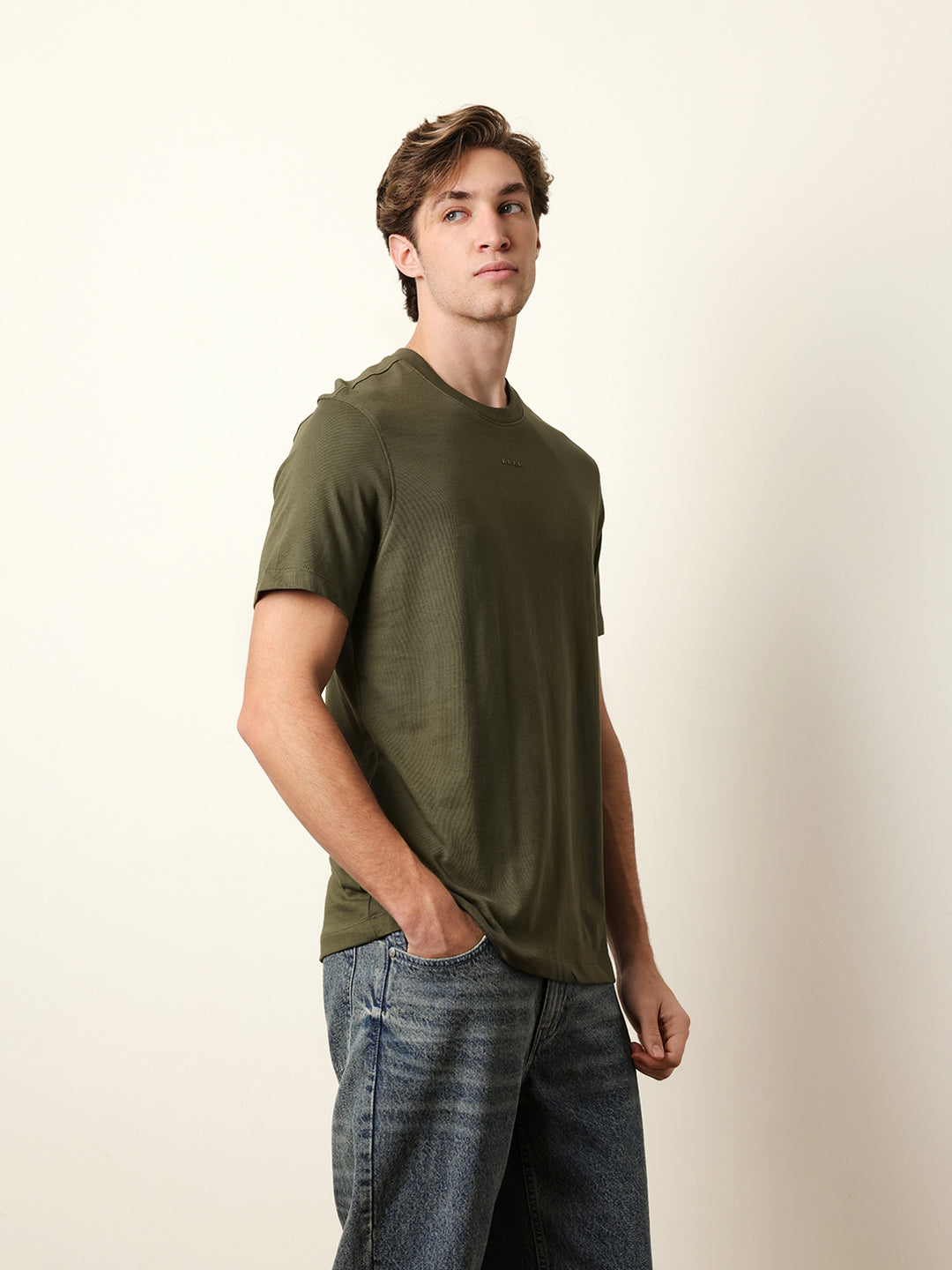 Men Olive Half Sleeve Regular T-Shirt