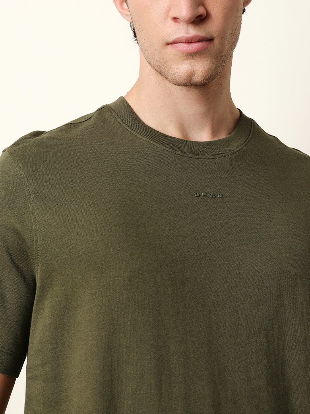 Men Olive Half Sleeve Regular T-Shirt