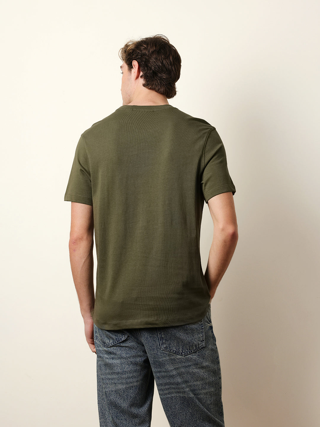 Men Olive Half Sleeve Regular T-Shirt