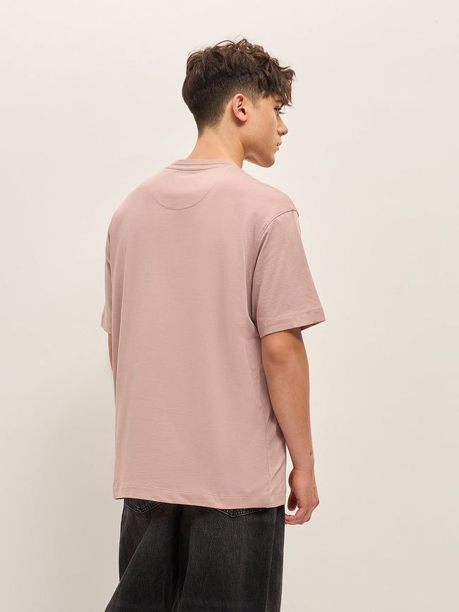 Men Dusty Pink Graphic Printed Crew Neck T-shirt