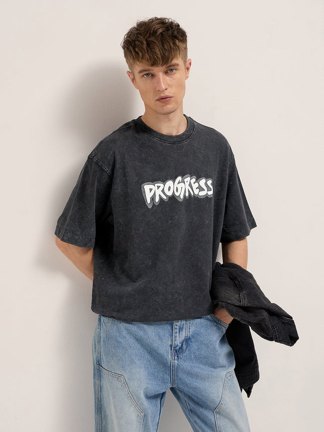 Men Black Graphic Print Oversized T-Shirt