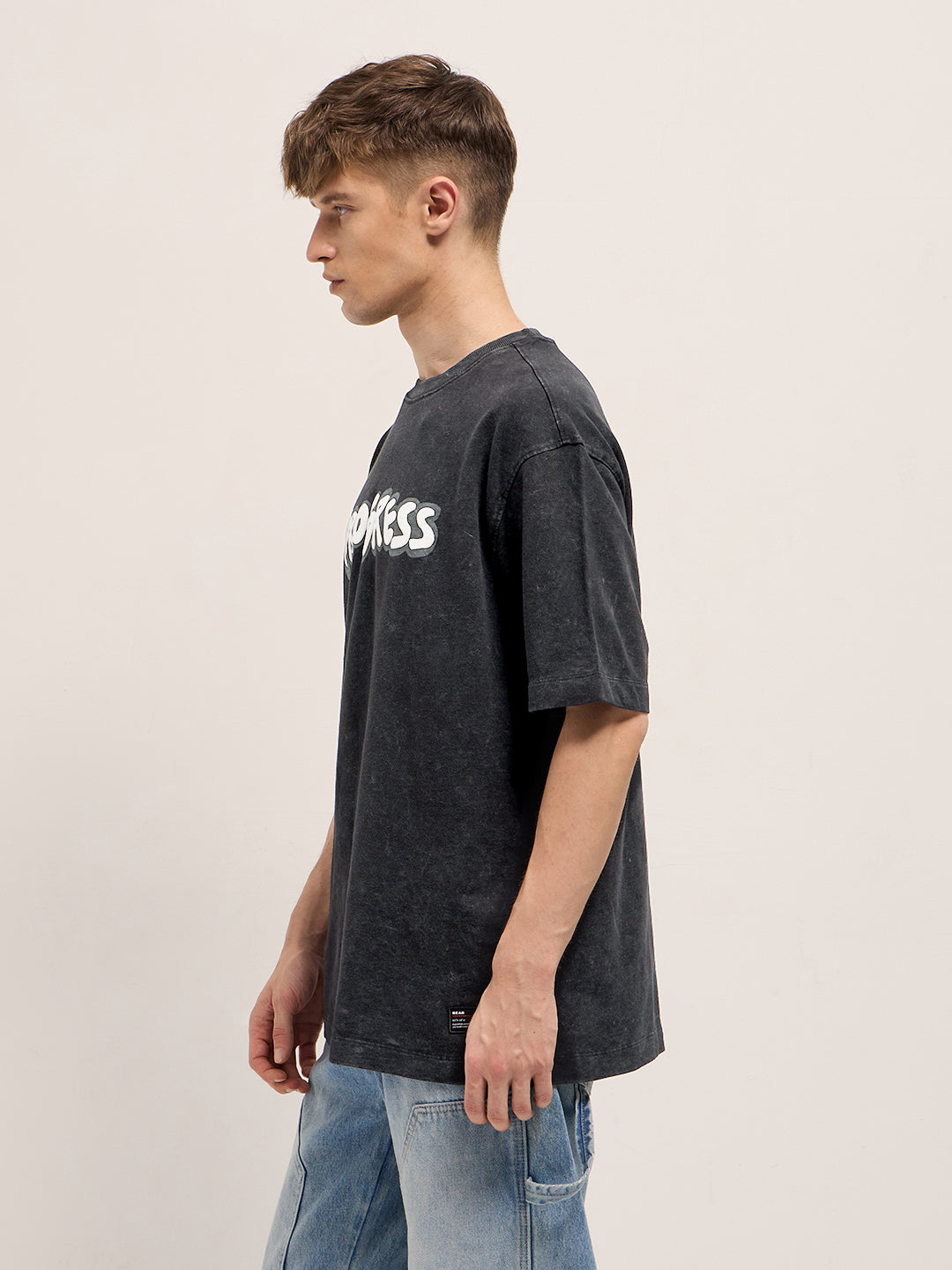 Men Black Graphic Print Oversized T-Shirt