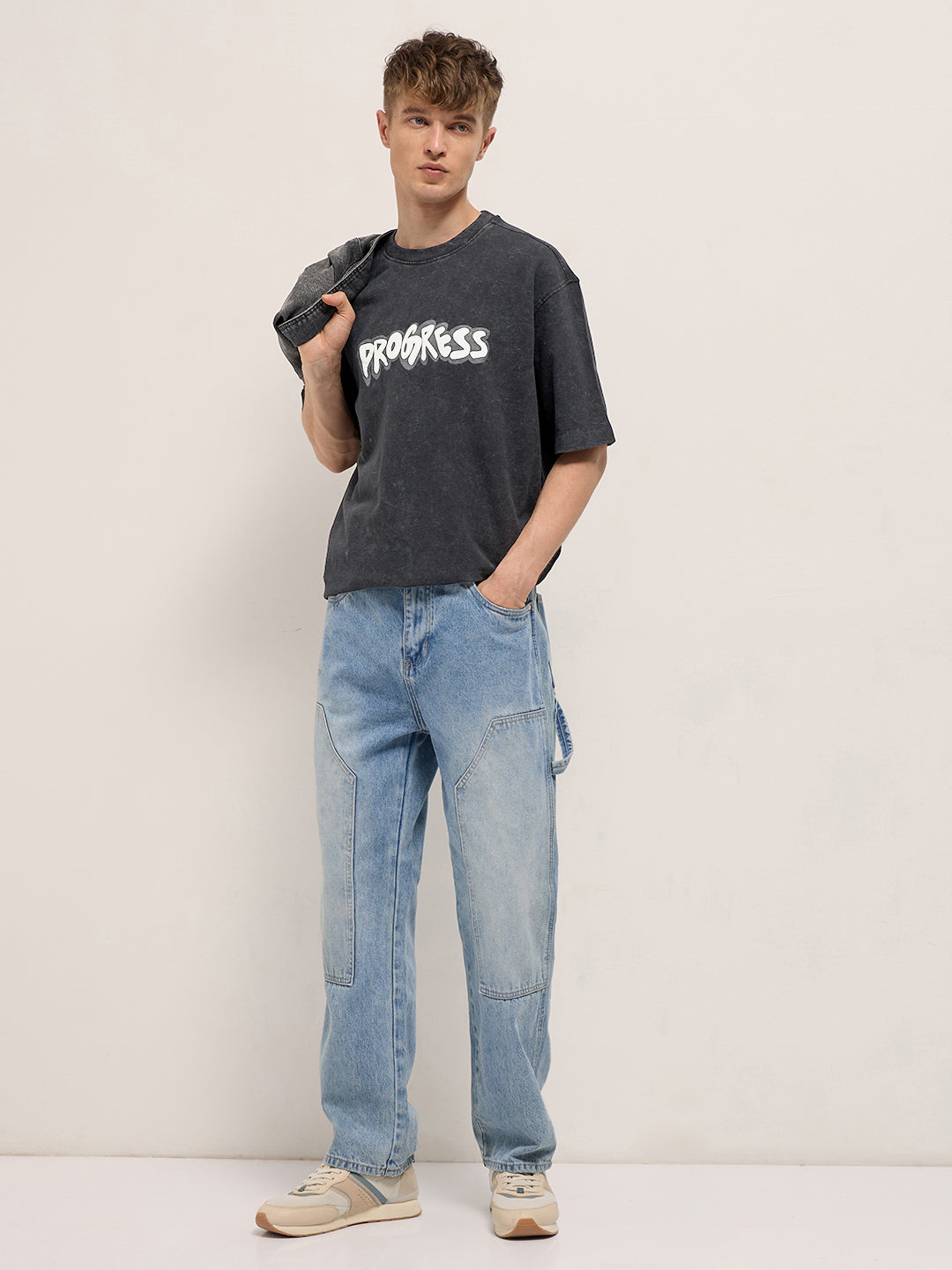 Men Black Graphic Print Oversized T-Shirt