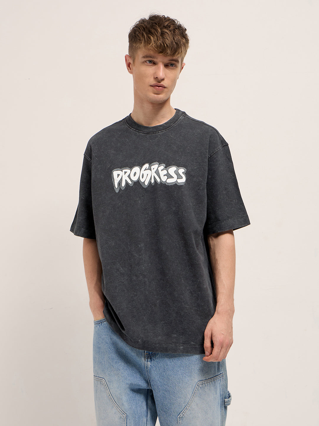 Men Black Graphic Print Oversized T-Shirt