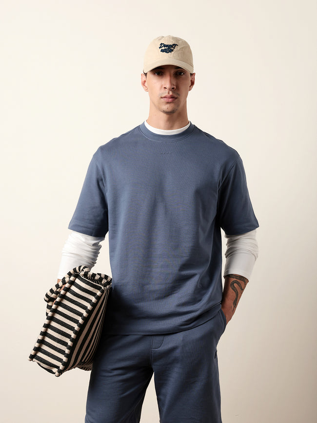 Men Blue Half Sleeve Oversize T-Shirt