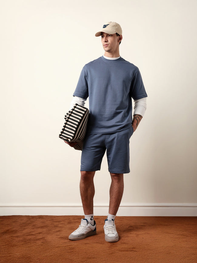 Men Blue Half Sleeve Oversize T-Shirt