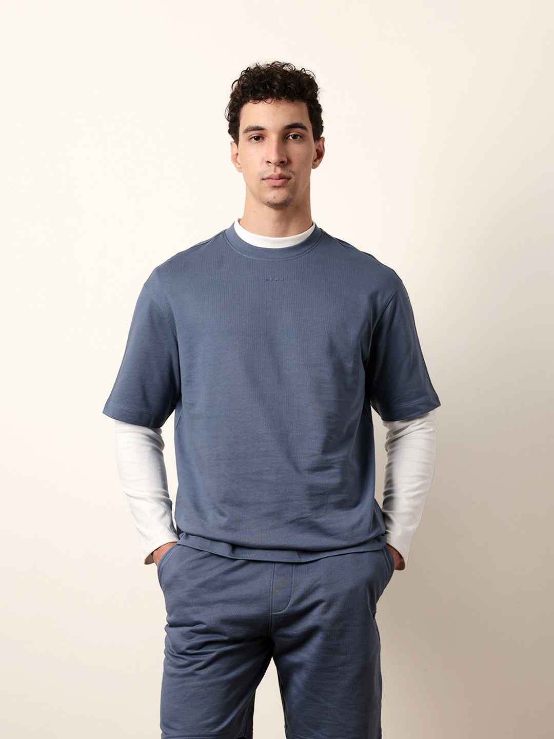 Men Blue Half Sleeve Oversize T-Shirt