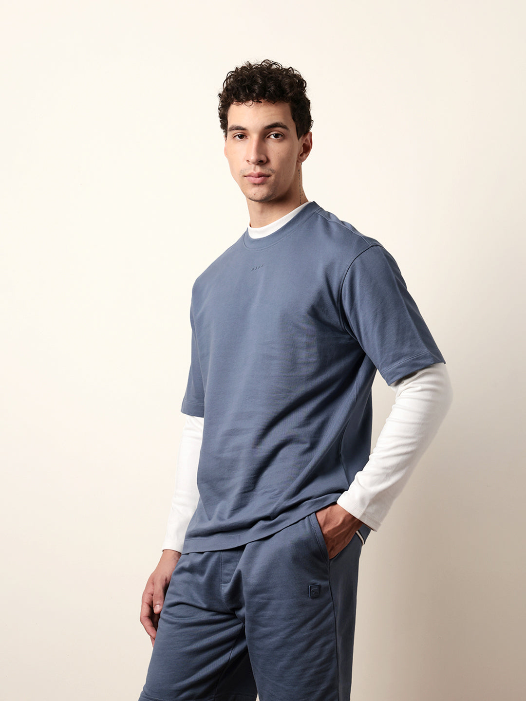 Men Blue Half Sleeve Oversize T-Shirt