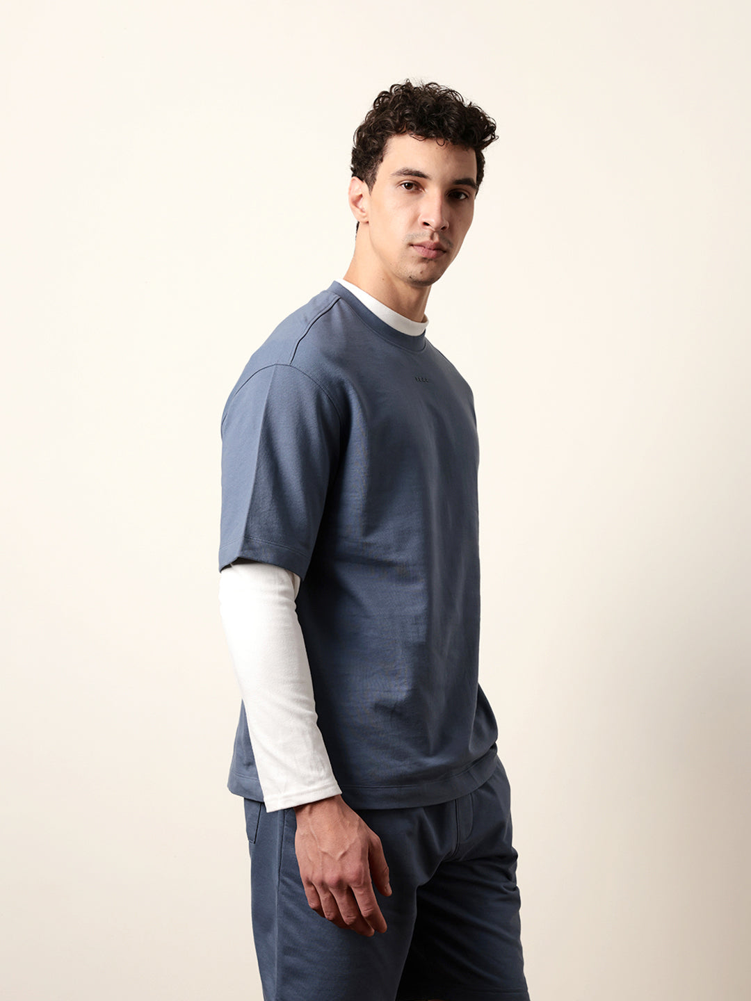 Men Blue Half Sleeve Oversize T-Shirt