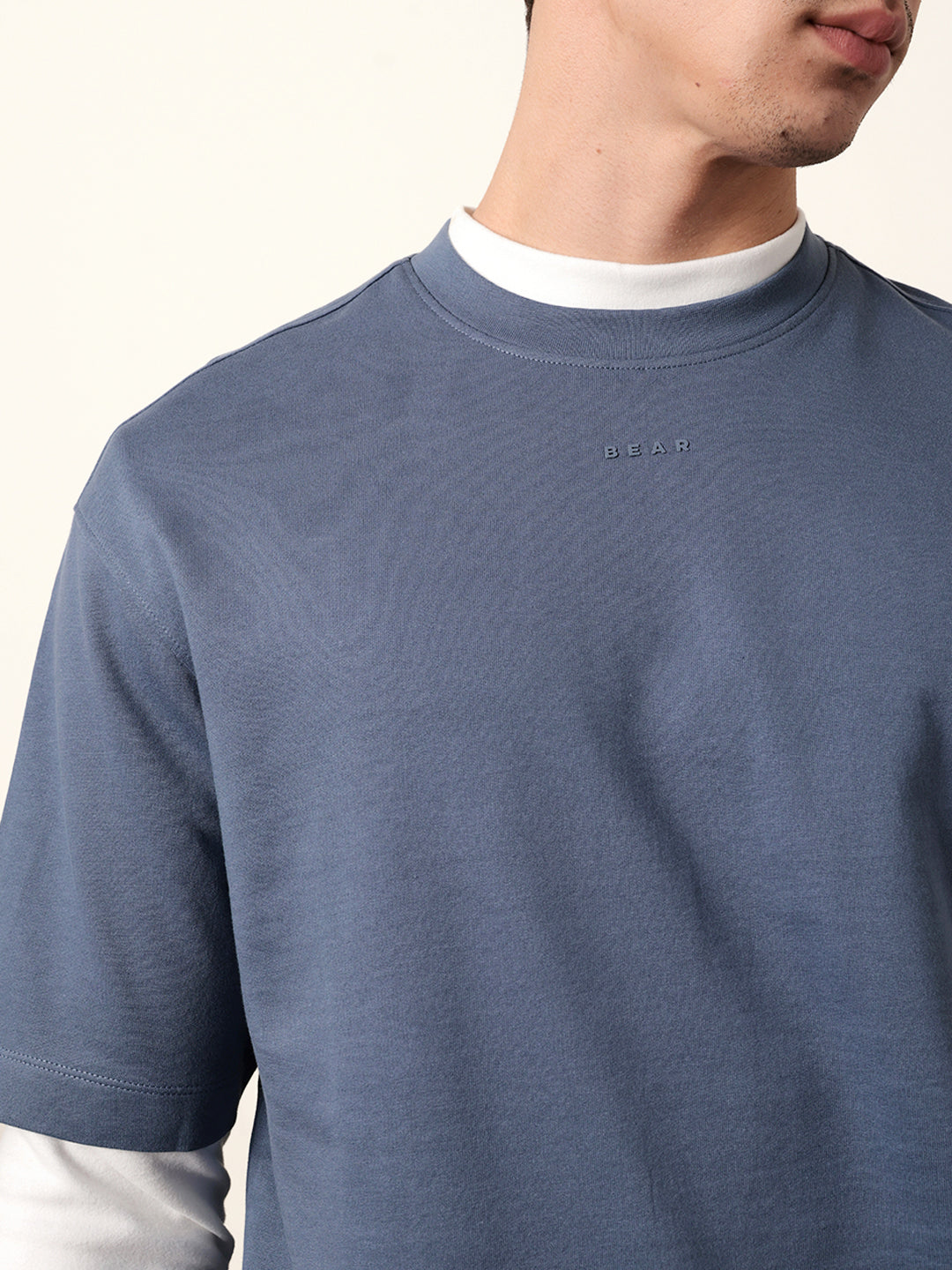 Men Blue Half Sleeve Oversize T-Shirt