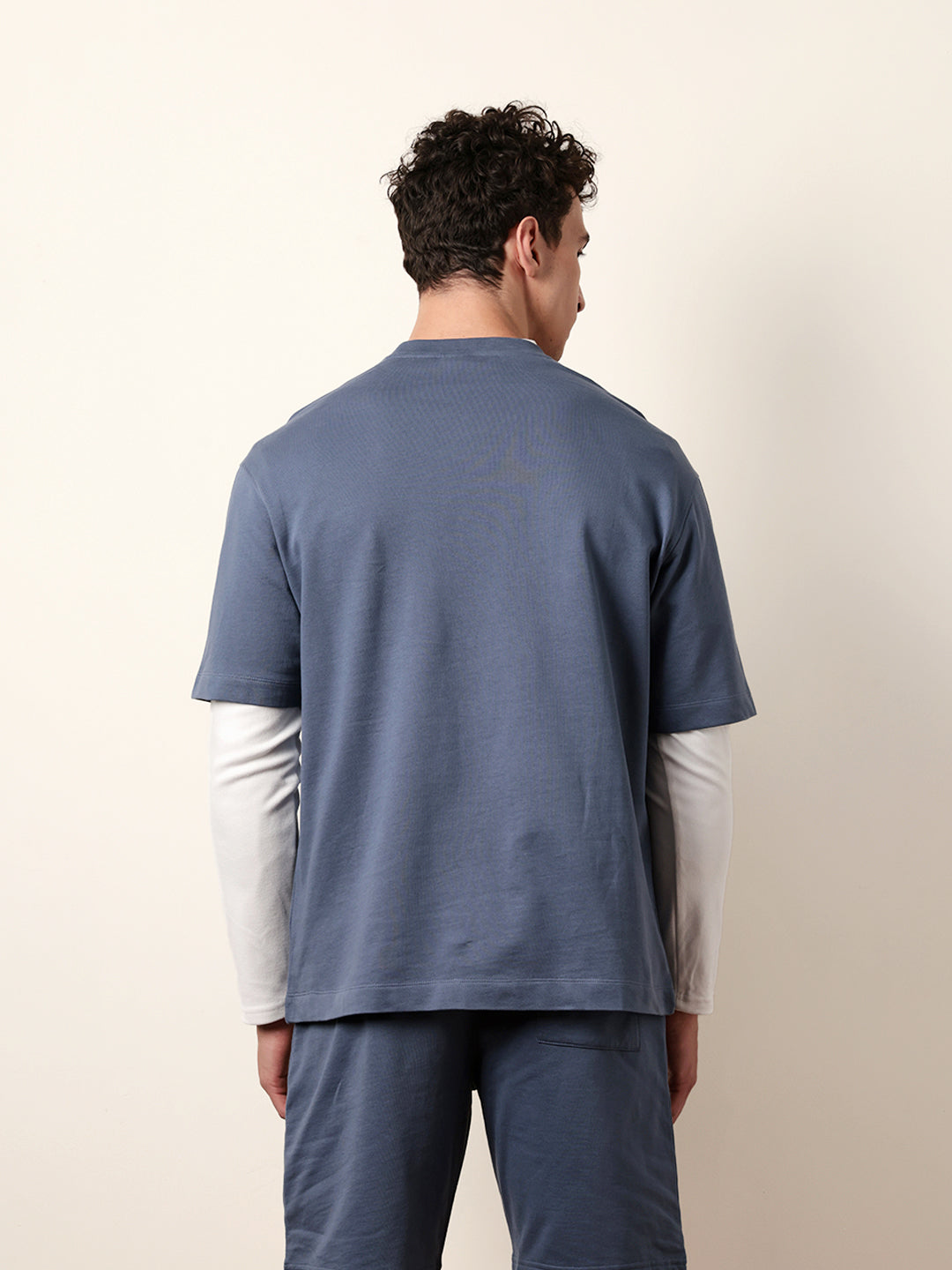 Men Blue Half Sleeve Oversize T-Shirt