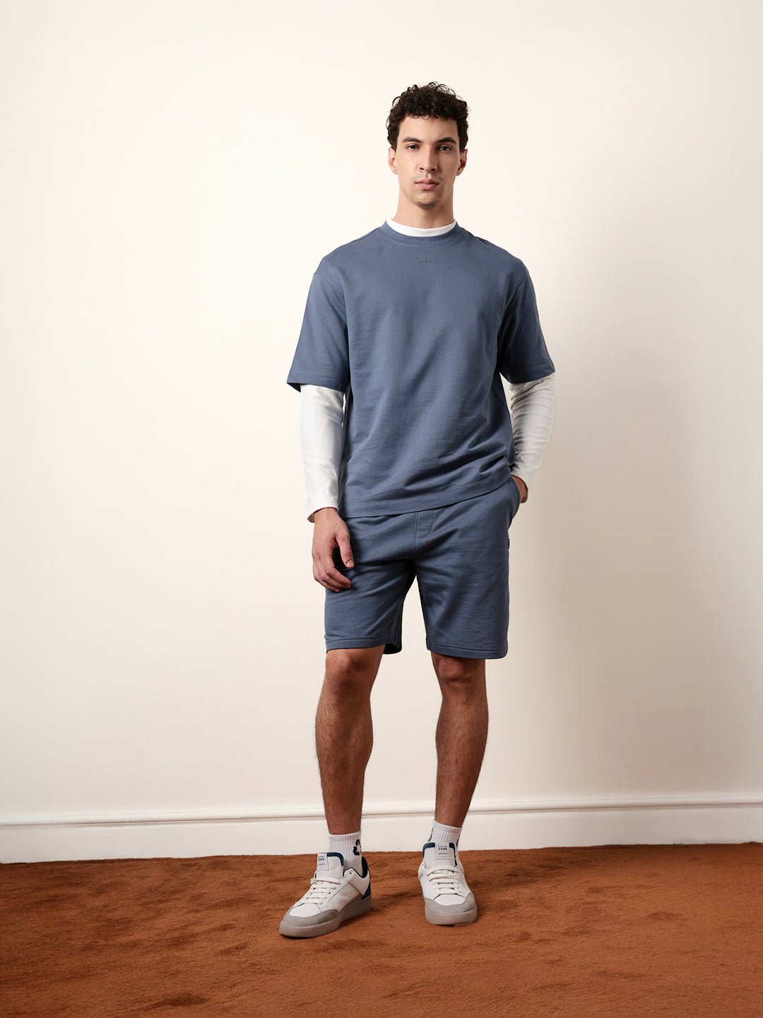 Men Blue Half Sleeve Oversize T-Shirt