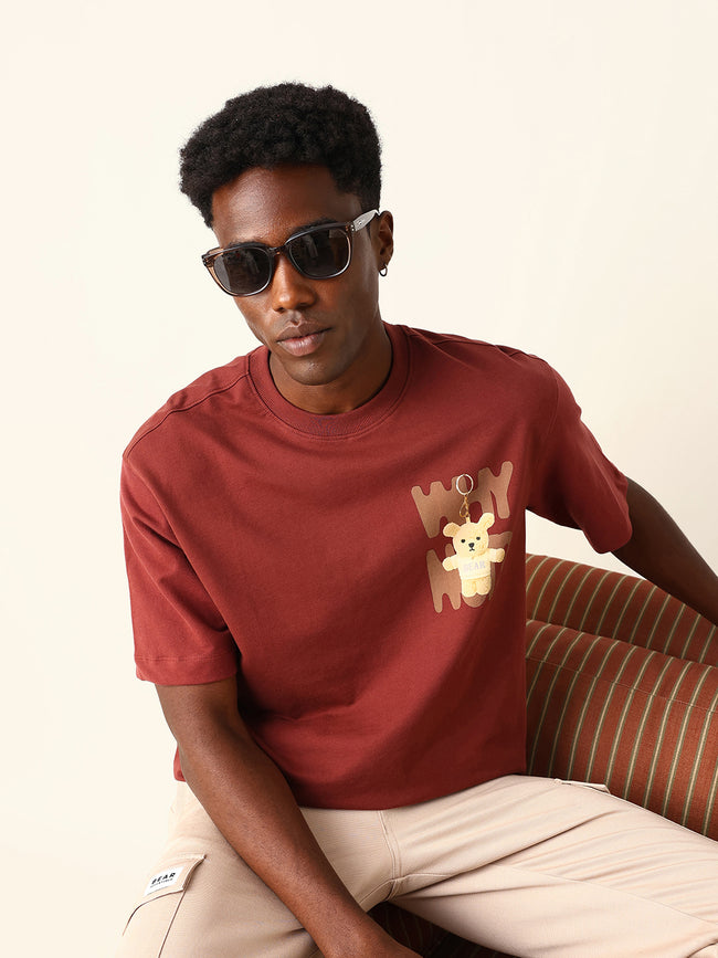 Men Brown Graphic Cotton T-Shirt