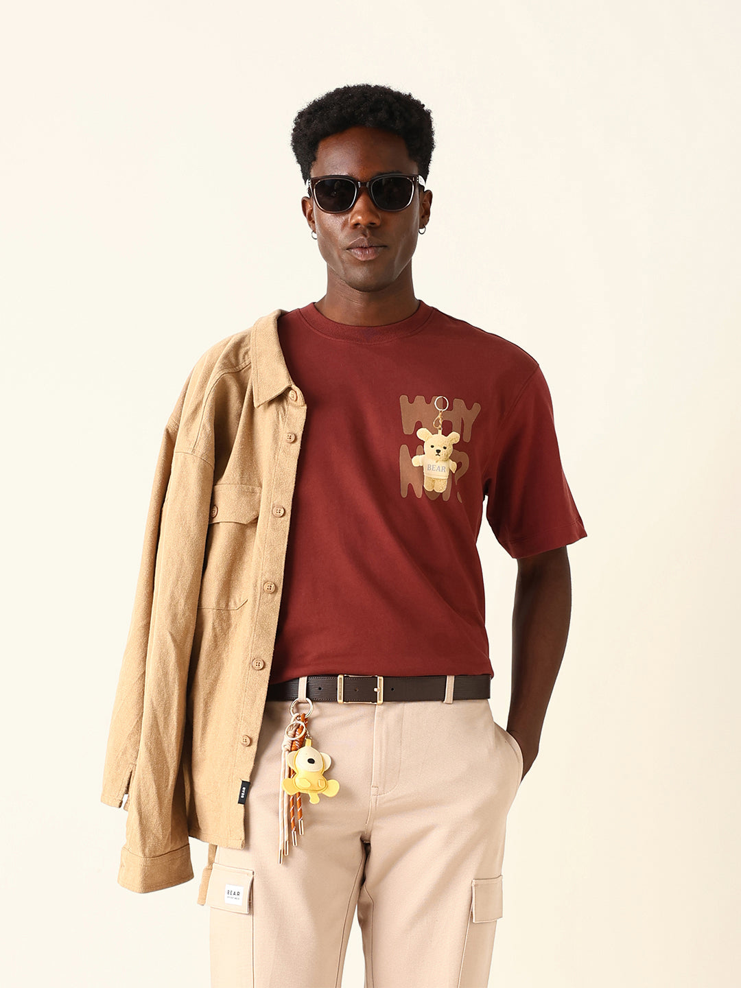 Men Brown Graphic Cotton T-Shirt
