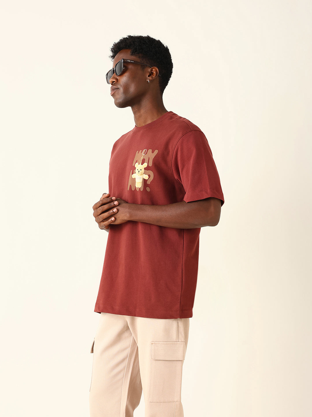 Men Brown Graphic Cotton T-Shirt