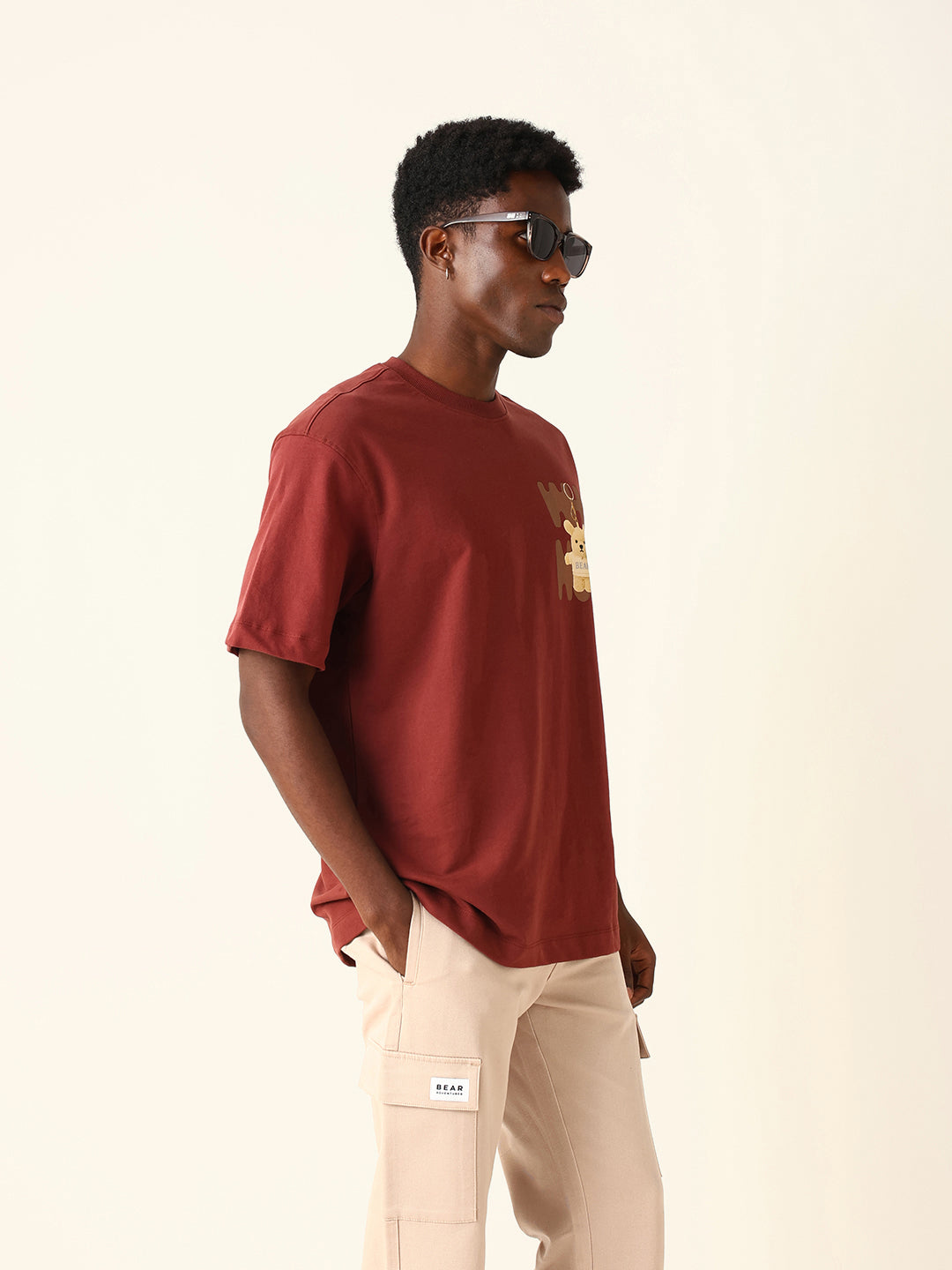 Men Brown Graphic Cotton T-Shirt